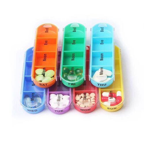 Portable Weekly 7 Days Pill Box Colorful Design Stackable 4