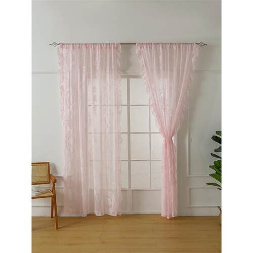 78 Inch Pink Lace Round Mirror Rod Pocket Curta for Girls Cu