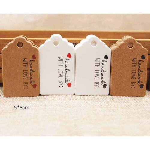 5x3cmPresent Handmade tag labels Red heart Kraft paper thank
