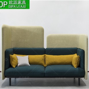 欧式现代免洗科技布艺工业风铁艺卡座洽谈咖啡厅酒吧高背沙发定制