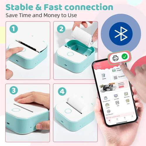 T02 Mini Thermal Printer  T02 er Maker Machine Portable Blue