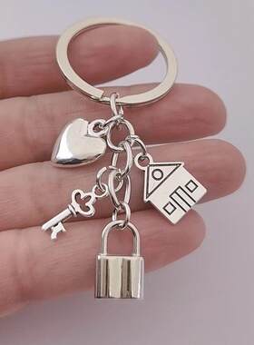 Home Keychain Heart Key And Lock Love House Key Ring Family