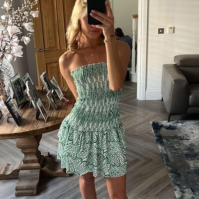 Fandy Lokar Summer Strapless Dresses Women Fashion Printed E