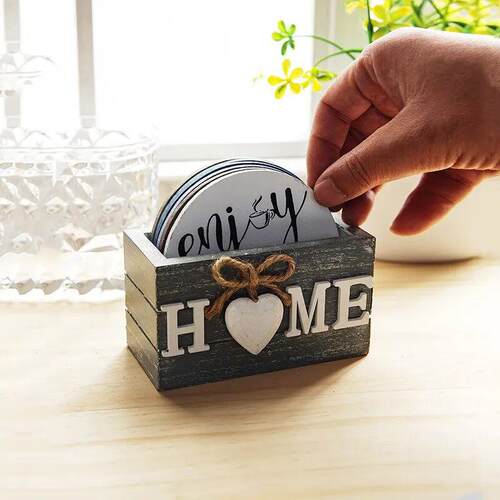 Home Love Wooden Set Lnsulated Coasters Kitchen Tableware An