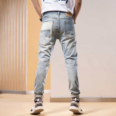 Stitched Jeans Ripped Mens tendy Stetch Slim-Fit Embroidere