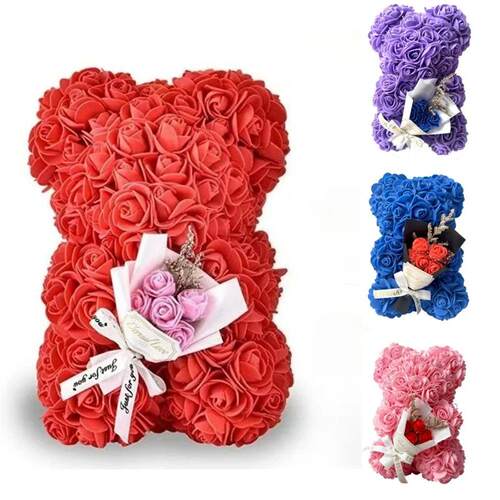 25cm Rose Flower Teddy Bear Gift Set In Premium Box Perfect