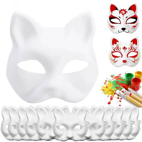 10/5Pcs Japanese Mask Half Face Hand-painted Cat Fox Mask An
