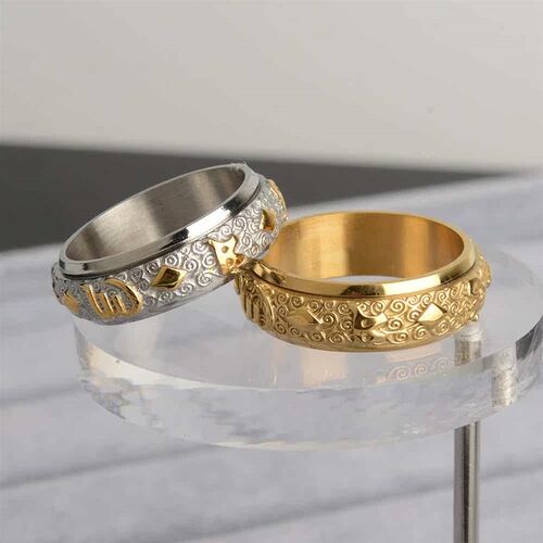 Vintage Mens Stainless Steel Rotating Six-Character Mantra