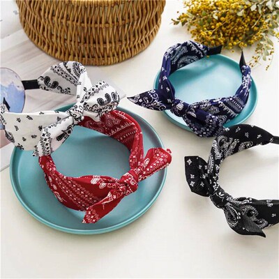 Fashion Cotton Cashew Flowers Printing Soft Wide Hairhoop Ha