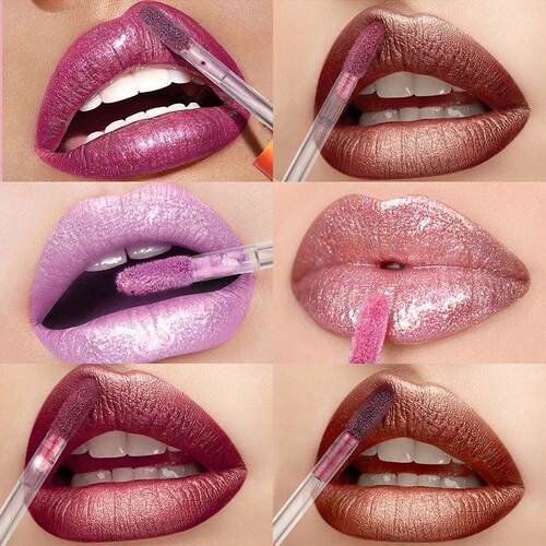 Six colors of shiny waterproof lip gloss, metallic glitter s