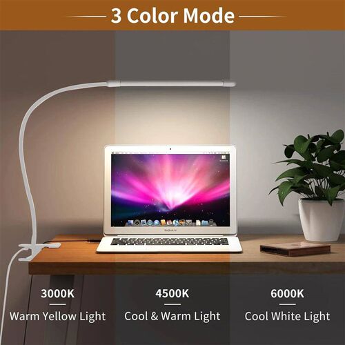 10W LED Desk Lamp with Clamp Dimmable Clip On Reading Light