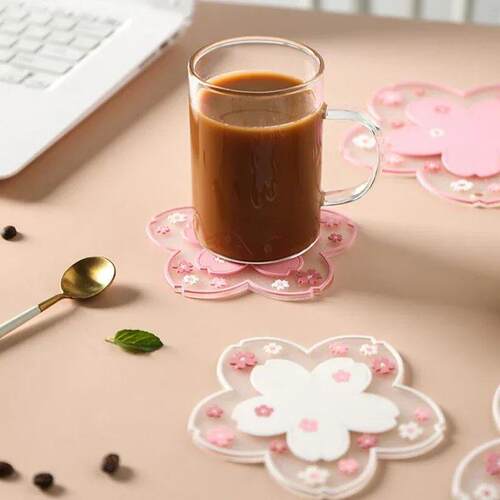 Kawaii Cherry Blossom Desk Mat Coffee Cup Coaster Heat Insul