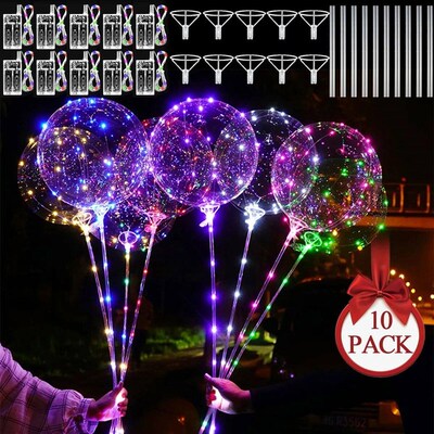 10Pcs LED Light Up Balloons Glow In The Dark Helium Clear Bu