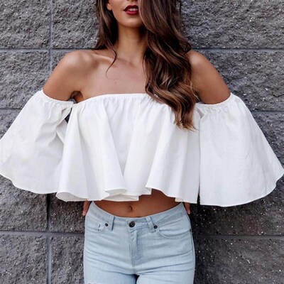 New Fashion Women shirts Sexy Solid Color Short Sleeve Flare