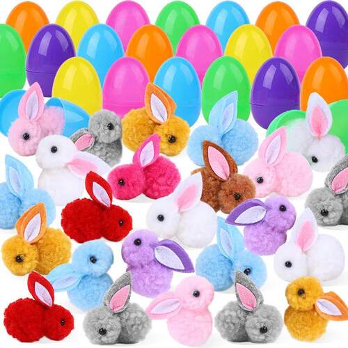 24/48Pcs Cute Easter Egg with Rabbit Figure for Kids Easter