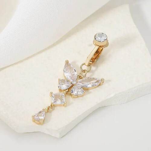 Clip On Belly Button Ring Butterfly Shape Copper Zircon