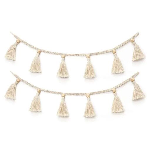 Nordic Cotton Rope Wooden Bead Garland with Tassel Wall Hang