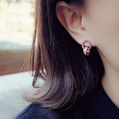 。E113 flash small square diamond Roman Digital Double Ring