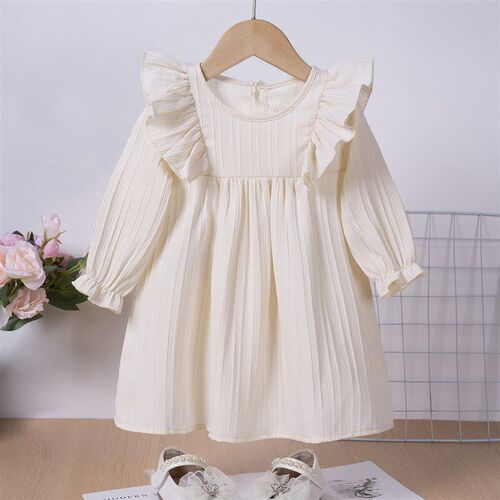 Long Sleeve Princess Style Dress for Girls Solid Color with