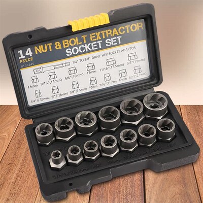 14 Pieces Impact Bolt & Nut Remover Set Cr-Mo Steel Bolt Ext