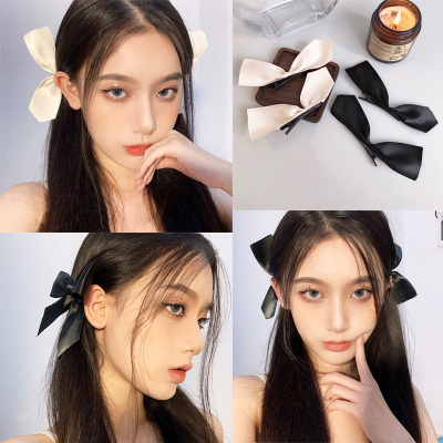 2pcs Black White Ribbon Hair Bows Clips Vintage Bowknot Side