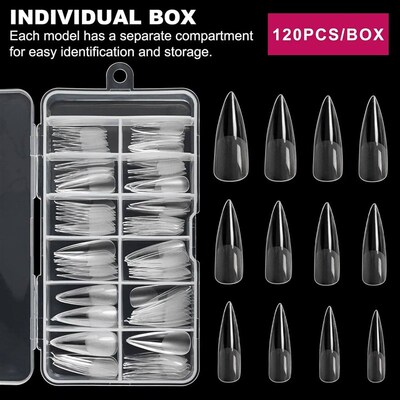 Stiletto Nail Tips 120 PCS Clear False Nails Artificial Full