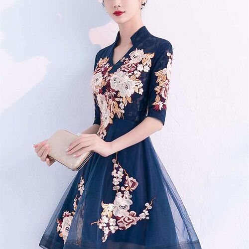 Girls cheongsam dress New summer women short modern fashion