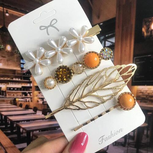 2024 Pearl Crystal Acrylic Hair Clips Set for Women Retro Ge