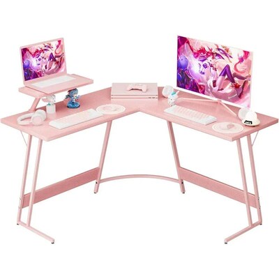 47 Inch Pink L-shaped L-shaped Office Desk, Pink Standing De