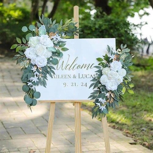 2x Wedding Arch Flowers Rustic Green Leaves Artificial