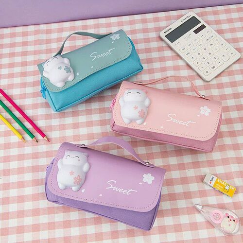 Cute Cat Large Capacity Stress Relieving Pencil Case Big Pen