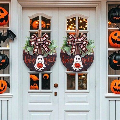 Halloween White Ghost Pumpkin Door Hanging Sign Festive