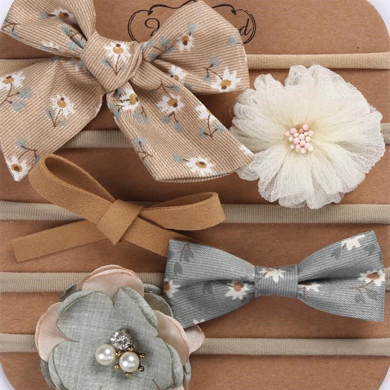 5Pcs/Set Baby Girl Headbands Newborn Bows Elastic Hair Bands图片