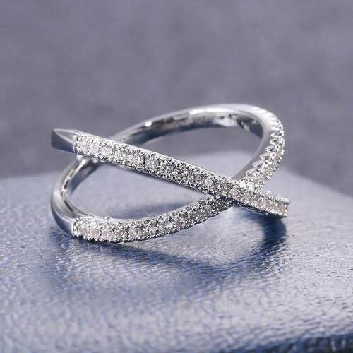 Huitan Luxury Cross X Shape Women Engagement Ring Full Paved