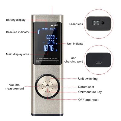 40M/60M Smart Digital Laser Distance Meter Range Portable Ra