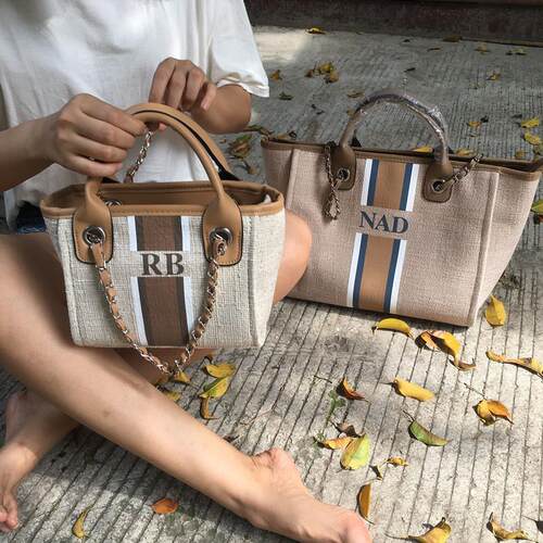 Personalized Monogram Beach Tote Bag  Customised  Stripe Ini