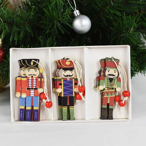 1set Wooden Nutcracker Soldier Christmas Tree Hanging Decor