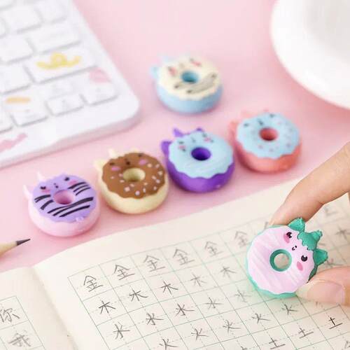 4 Pcs Cute Kawaii Donut Rubber Eraser Creative Pencil Eraser