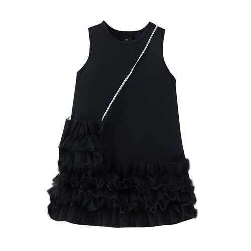 Summer 2025 Fashionable Kids Dress Girls Sleeveless Mesh Cak