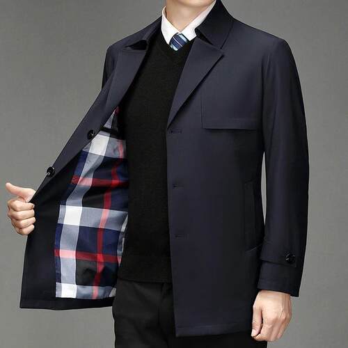 Fall Mens Clothing rench Coat Lapel Single Breasted Straigh