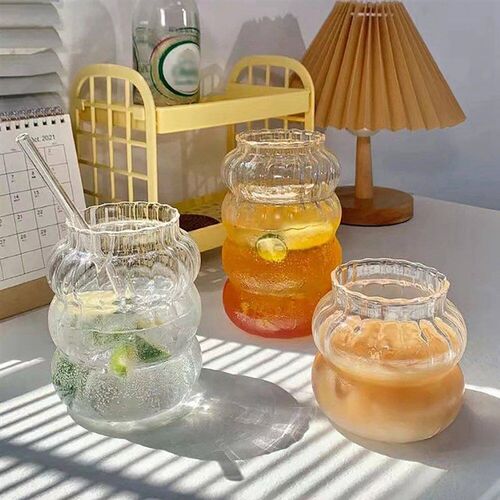 Ins Glass Cup with Straw Clear Juice Milk Straw Cup with Bam