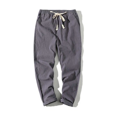 Men Loose Linen pants Man Summer Elastic Waist Long Trousers