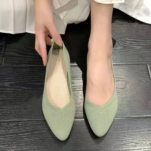 Womens Ballet Flats Knitting Casual Shoes Slip-on Cute Ball