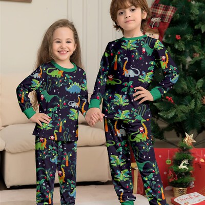 Dinosaur Christmas Pajamas Family Set with Dog Clothes