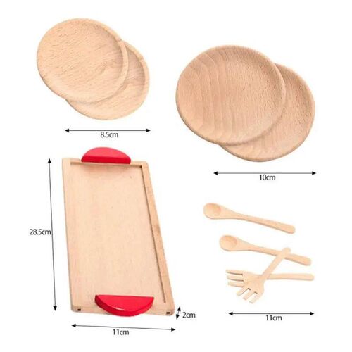 1Set Wooden Tableware Tools Tea Pot Tea Cup Teatime Party Pl