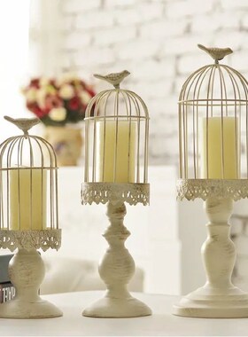 European Iron Retro Bird Cage Candle Holder Candlelight Dinn