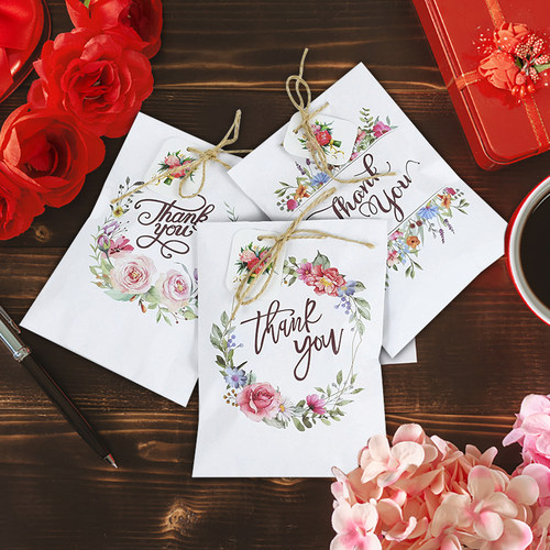 24Pcs/Set Flower Pattern Design Thank You Gift Paper Bag DIY