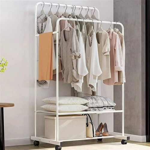 1.5m Large Clothes Rack Double Rail Rolling Stand Shoes Rack