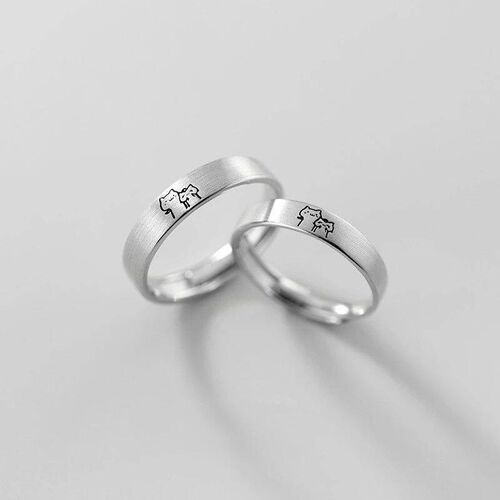 New Simple Couple Rings Silver Color Sun Moon Adjustable Ope