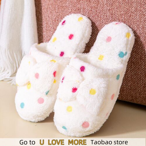 Womens Winter Home Slippers Cute Autumn Bow Warmth Thick Pl